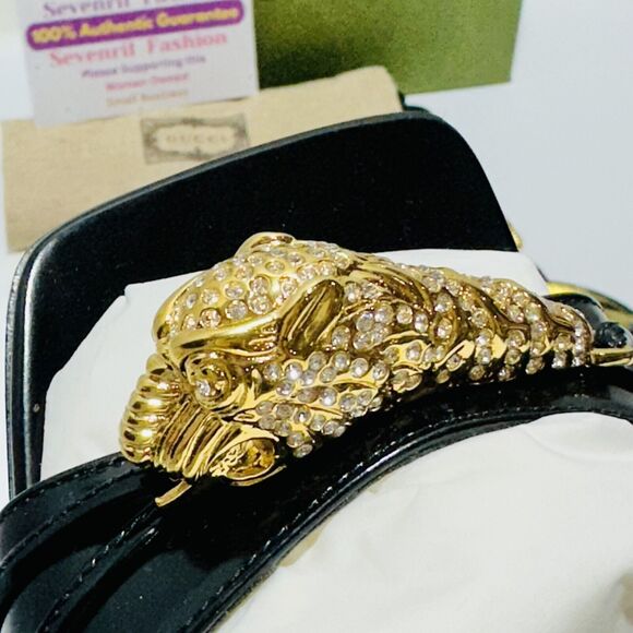 Gucci 37/ US 7 Two-Toned Dora Embellished Crystal Wedge Black Sandals NIB $1,250 - Picture 9 of 12